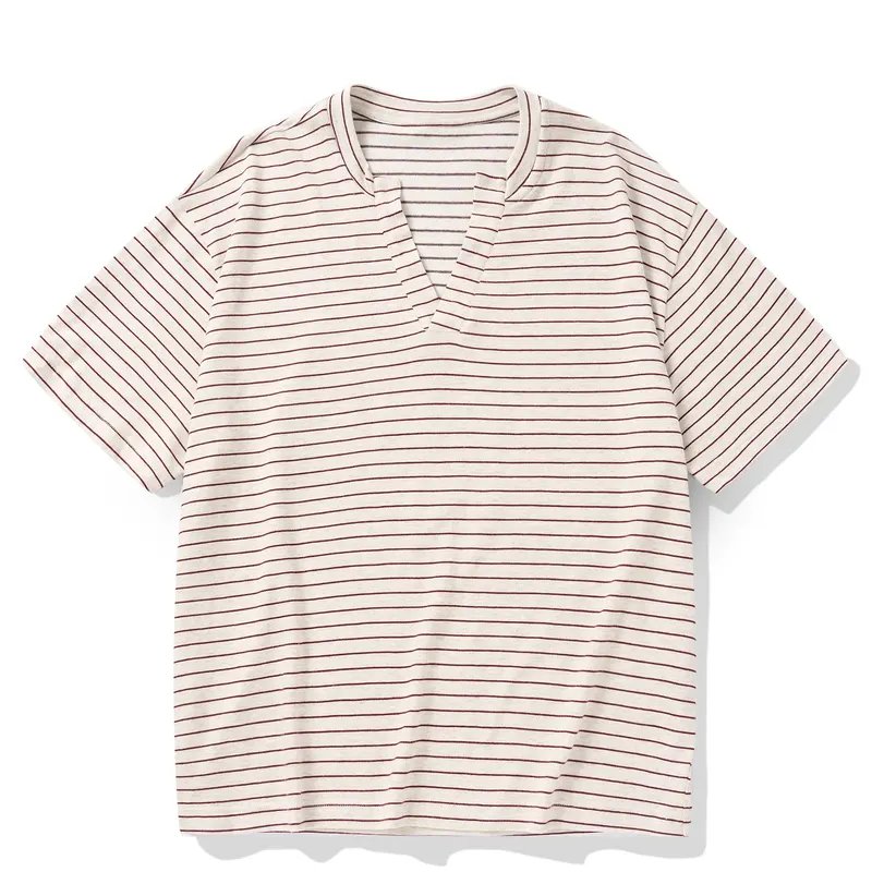 Retro Striped V-neck Short Sleeved T-shirt for Men and Women, Loose Half Sleeved T-shirt, Trendy Couple's Sea Soul Shirt