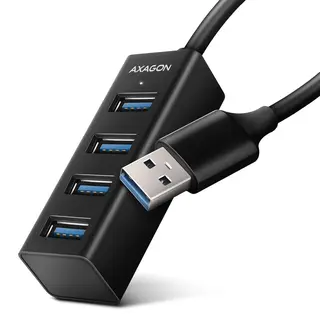 AXAGON HUE-M1A Hub USB-A MINI 4-portowy, 5Gbps, aluminiowy, ładowanie do 1,5A, kabel 20 cm