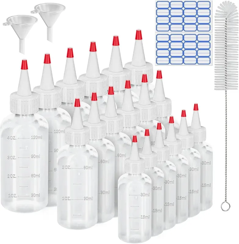 ZESTAW 18 BUTELEK DOZUJĄCYCH 30/60/120ML Z ROZPYLACZAMI LEJKAMI