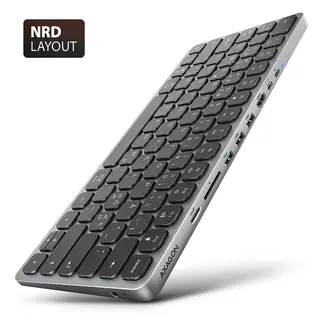 AXAGON HMC-KB-NRD Klawiatura USB-C z hubem 9w1, układ nordycki, podświetlana, ALU, 5Gbps, 3x USB-A, HDMI 4K/60Hz, SD/microSD, audio, PD 100W, kabel 60