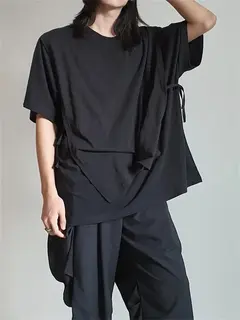 Men's Short Sleeve T Shirt Summer New Fashion High Street Yamamoto Wind Versatile Loose Solid Color Large Size Half Sleeve