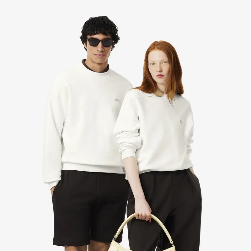 Lacoste Bluza Luźny Krój Z Grubego Polaru Kremowa Męskie Biały