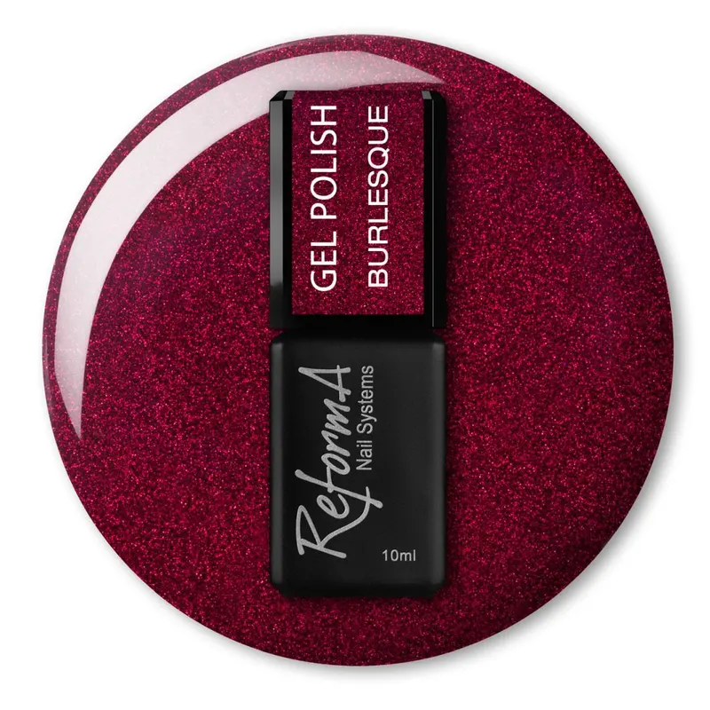 Malinowo czerwony, brokatowy lakier hybrydowy - GP Burlesque, 10 ml