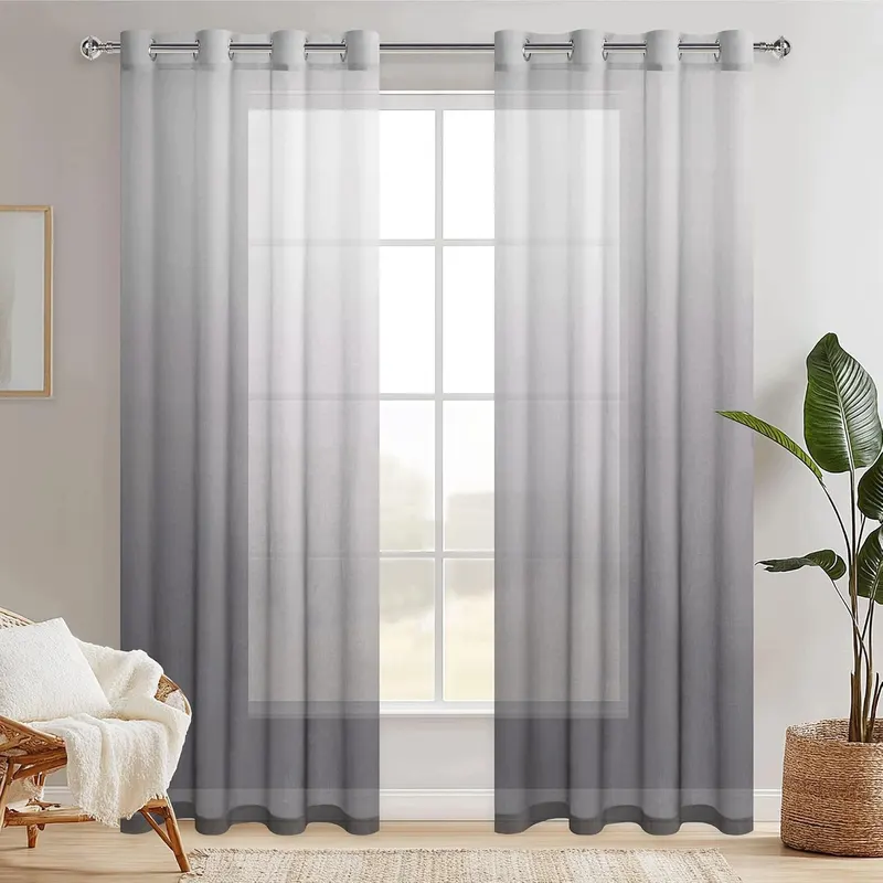 Zasłony do salonu szare 140x245 cm 2 panele woal gradient