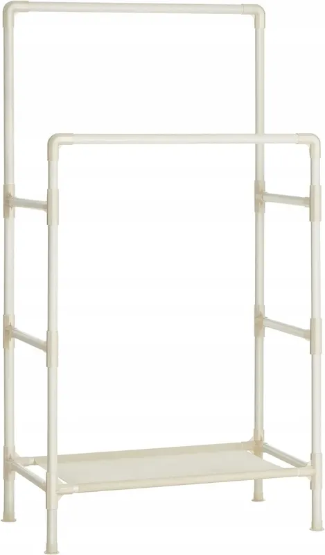 Wieszak na ubrania stojący 2 DRĄŻKI + PÓŁKA metal 84 x 44,5 x 157 cm BIAŁY