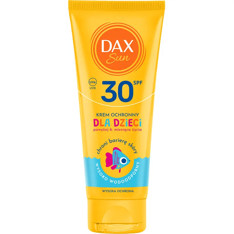 Dax Sun krem ochronny dla dzieci SPF 30 do twarzy i ciała z D-pantenolem, gliceryną, bawełną i składnikami z drzewa Tara 75 ml