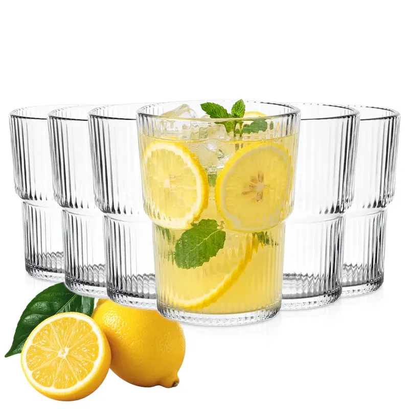 6x Szklanki Ryflowane do Napojów Wody Drinków Zestaw Komplet Szklanek 380ml