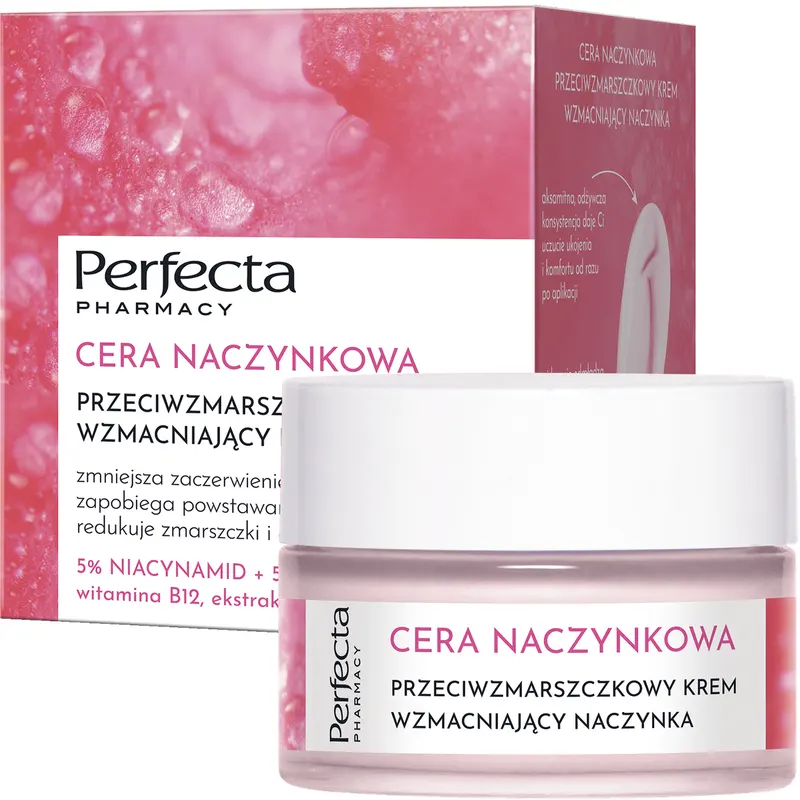 Perfecta Cera Naczynkowa przeciwzmarszczkowy krem wzmacniający naczynka z 5% niacynamidem, 5% witaminą C HYDROcomplex i witaminą B12 50 ml