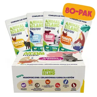 ANIMAL ISLAND Indyk / Biała ryba / Wołowina / Kurczak Fileciki w rosole Box - mokra karma dla kota - 80x85g