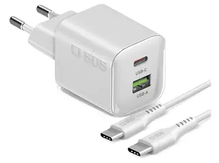 Ładowarka sieciowa SBS 20W GaN PD 1x USB-C USB-A + kabel 1.5m Biały