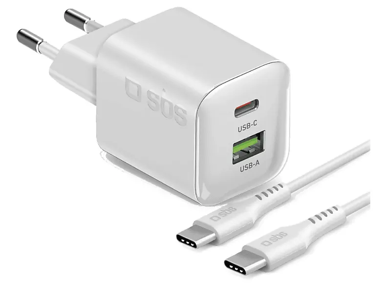 Ładowarka sieciowa SBS 20W GaN PD 1x USB-C USB-A + kabel 1.5m Biały
