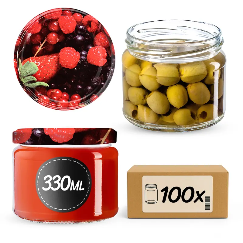 Słoiki na przetwory Sonka 330ml 100szt fi 82 mm + wieczka "Owoce leśne"