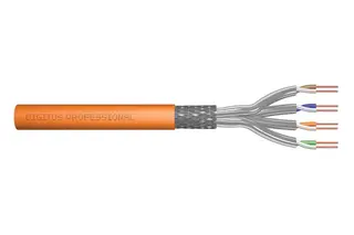 Digitus Kabel teleinformatyczny instalacyjny kat.7, S/FTP, Dca, drut, AWG 23/1, LSOH, 500m, szpula, pomarańczowy