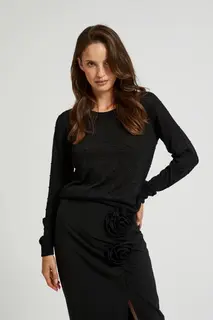 Sweter z długimi rękawami ozdobiony metaliczną nitką czarny