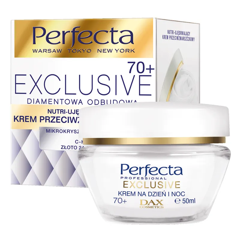 Perfecta Exclusive Diamentowa Odbudowa multi ujędrniający krem przeciwzmarszczkowy 70+ ze złotem, pyłem diamentowym i ceramidami 50 ml