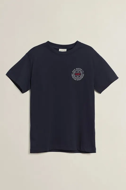 Gant Bawełniany T-Shirt Męski Z Nadrukiem Okrągły Kołnierzyk Regular Fit