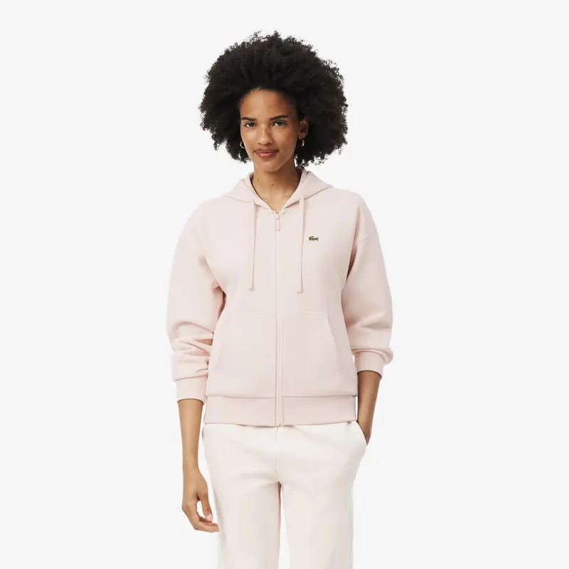 Lacoste Bluza Z Kapturem Z Piki Na Zamek Różowa