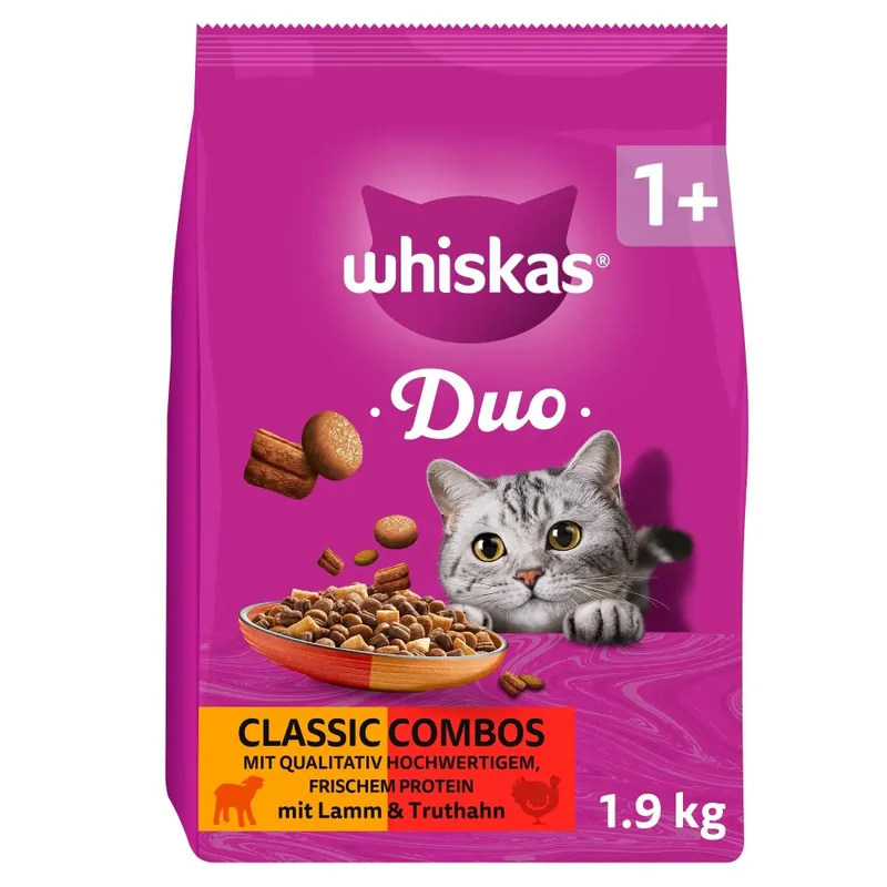 Whiskas 1+ Duo Classic Combos, jagnięcina i indyk - 1,9 kg