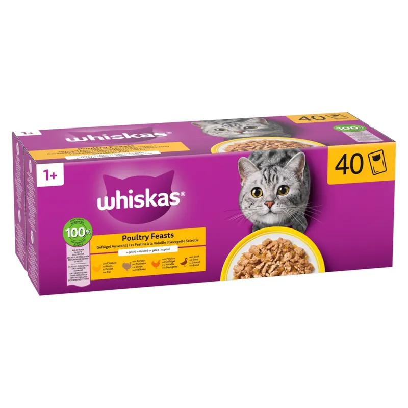 Whiskas 1+ Adult w saszetkach, 40 x 85 g - Drób w galarecie (4 smaki)
