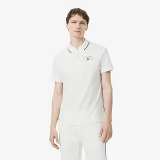 Lacoste Koszulka Polo Tenisowa Heritage Ultra Dry Z Naszywką Biała Męskie Granatowy