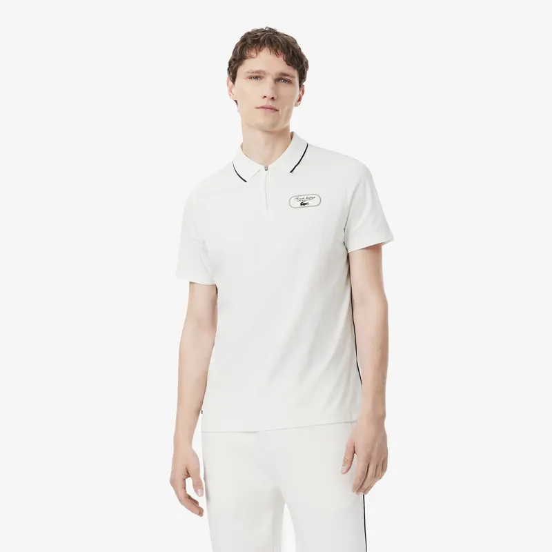 Lacoste Koszulka Polo Tenisowa Heritage Ultra Dry Z Naszywką Biała Męskie Granatowy