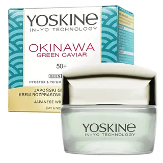 Yoskine Okinawa Green Caviar krem do twarzy na dzień i noc 50+ z zielonym kawiorem, witaminą C, kwasem ferulowym i olejem Tsubaki 50 ml