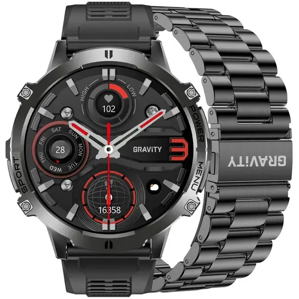 Smartwatch męski Gravity GT42-1 czarny - pasek + czarna bransoleta mesh