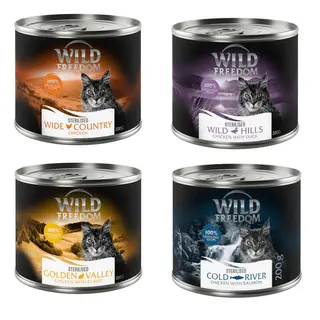 Mieszany pakiet próbny Wild Freedom Adult - Sterilised, 6 x 200 g: 2x kurczak, 2x kurczak i czarniak, 1x kurczak i kaczka,1x kurczak i królik