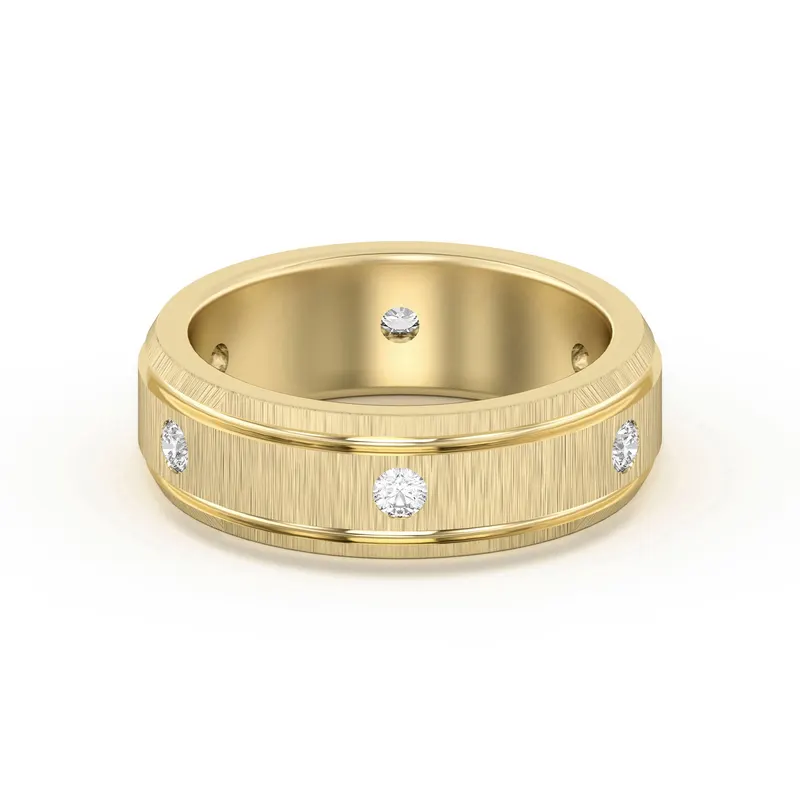 Edged Channel Accented Męska Obrączka Ślubna Laboratoryjny Diament 585 Żółte Złoto (14K)