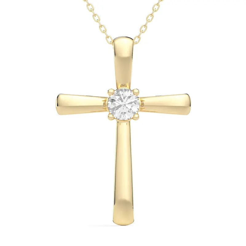 Wisiorek Single Krzyż Okrągły 0.25 kt Laboratoryjny Diament 585 Żółte Złoto (14K)