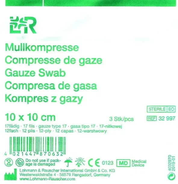 L&R - Kompresy z gazy 10x10cm 3szt 17n 12w jał