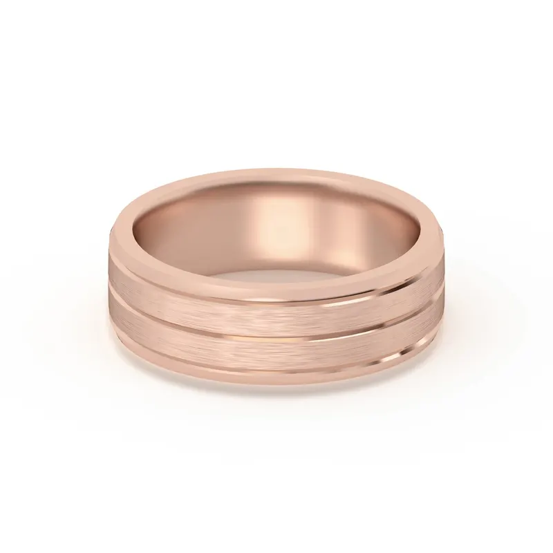 Klasyczna Beveled Comfort Fit Satenowa Męska Obrączka Ślubna 585 Różowe Złoto (14K) 5 MM