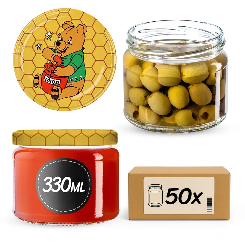 Słoiki Sonka 330ml 50szt fi 82 mm + wieczka "Miód"