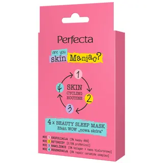 Perfecta Skin Cycling Routine zestaw 4 x Beauty Sleep Mask Efekt WOW Nowa Skóra z 3% kwasami AHA, 0,15% proRetinolem, kolagenem, kwasem hialuronowym i ceramidami 32 ml
