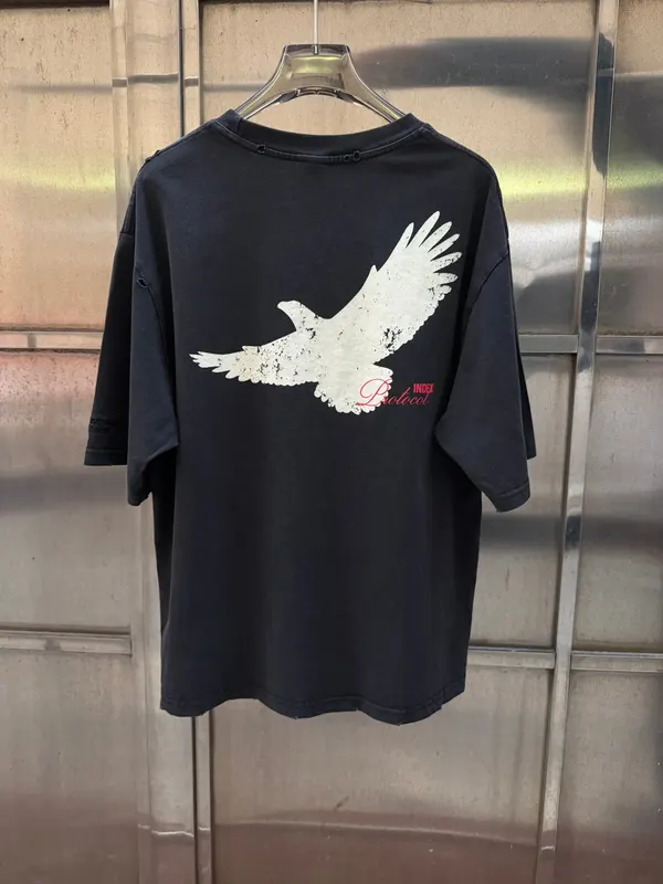 26FW Pigeon Printed Washed Vintage Distressed Casual Loose Short-Sleeve T-Shirt Eagle Tattern Top