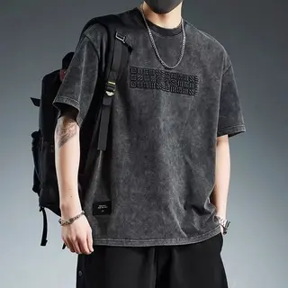 Men's Vintage Plus Size Print Tops Tees Summer New Short Sleeve Letter Loose Youth Casual T Shirts Harajuku Fashion Men Clothing