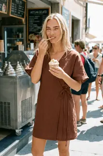Sukienka lniana mini Marron