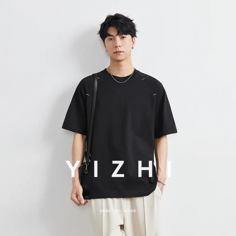 100% Cotton Summer T Shirt Men Korean Fashion Short Sleeve Loose Basic T-shirts Solid Tops Oversized Tee Embroidery