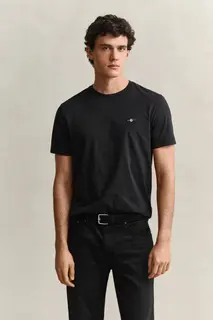 Gant T-Shirt Męski Z Okrągłym Dekoltem Regular Fit Czarny