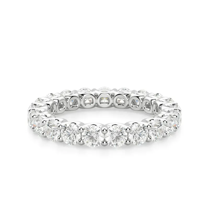 Obrączka Ślubna Eternity Scallop Set z Okrągłymi Kamieniami 3.00 mm Laboratoryjny Diament 585 Białe Złoto (14K)