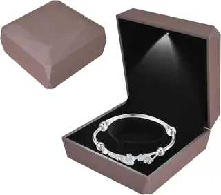 Pudełko na biżuterię LED 10x10x5 cm aksamit złoty róż