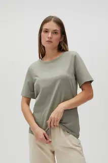 Gładki bawełniany t-shirt oliwkowy