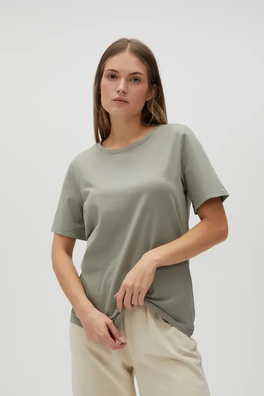 Gładki bawełniany t-shirt oliwkowy