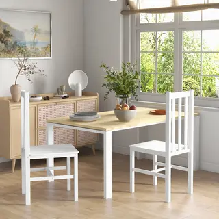 Zestaw 2 krzeseł kuchennych do jadalni, drewno lite, nowoczesny design, 38,5 cm × 47,5 cm × 99 cm, białe