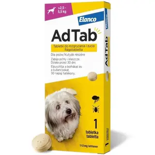 ELANCO AdTab Tabletka na pchły i kleszcze dla psa (>2,5-5,5kg) - 1x112mg