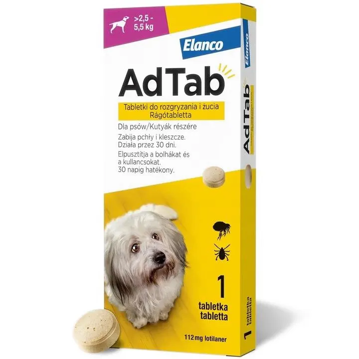 ELANCO AdTab Tabletka na pchły i kleszcze dla psa (>2,5-5,5kg) - 1x112mg