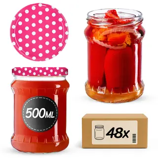 Słoiki na przetwory Kisko 500ml 48szt fi 82 mm + wieczka "Groszek różowy"