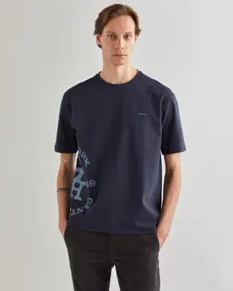 Gant T-Shirt Męski Z Nadrukiem Okrągły Kołnierzyk Regular Fit
