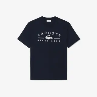 Lacoste Koszulka Bawełniana Z Nadrukiem Czarna Męskie Niebieski