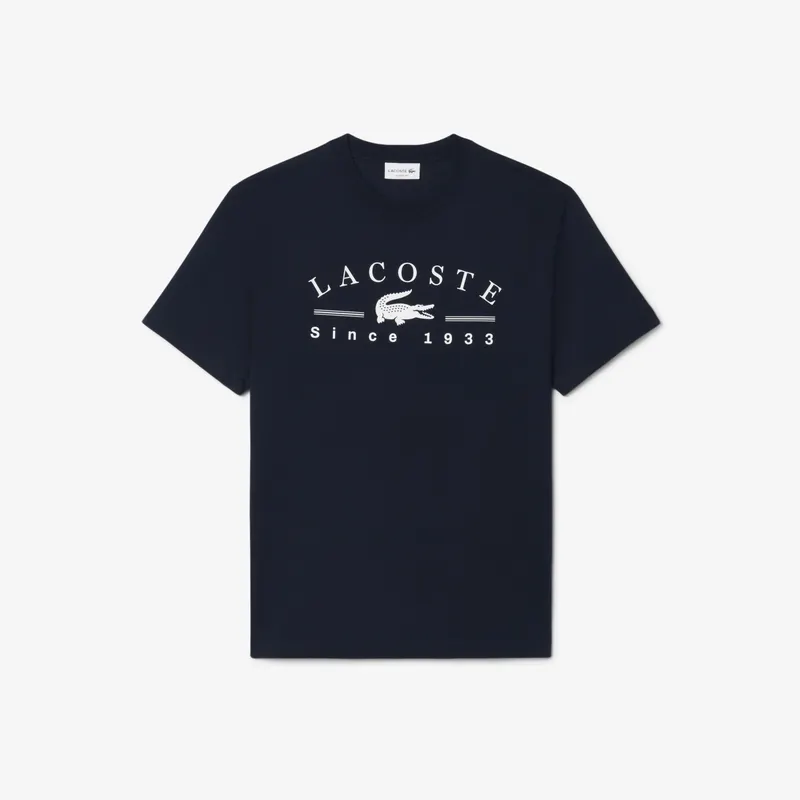 Lacoste Koszulka Bawełniana Z Nadrukiem Czarna Męskie Niebieski